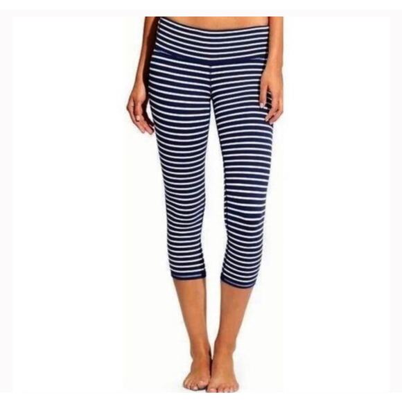Athleta Small Capri Chaturanga Blue & White Striped Leggings - Picture 1 of 8